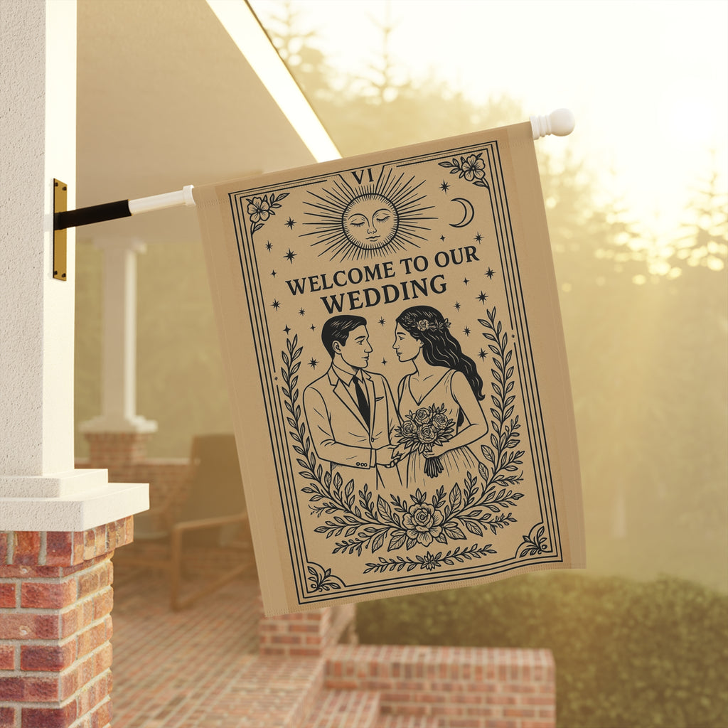 Tarot Style Bride & Groom Garden Flag | Welcome to Our Wedding Banner