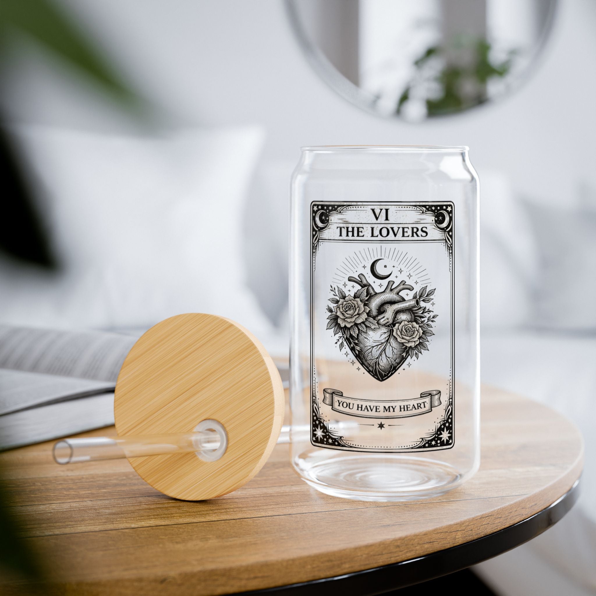 The Lovers Tarot Heart Illustration Sipper Glass | 16oz