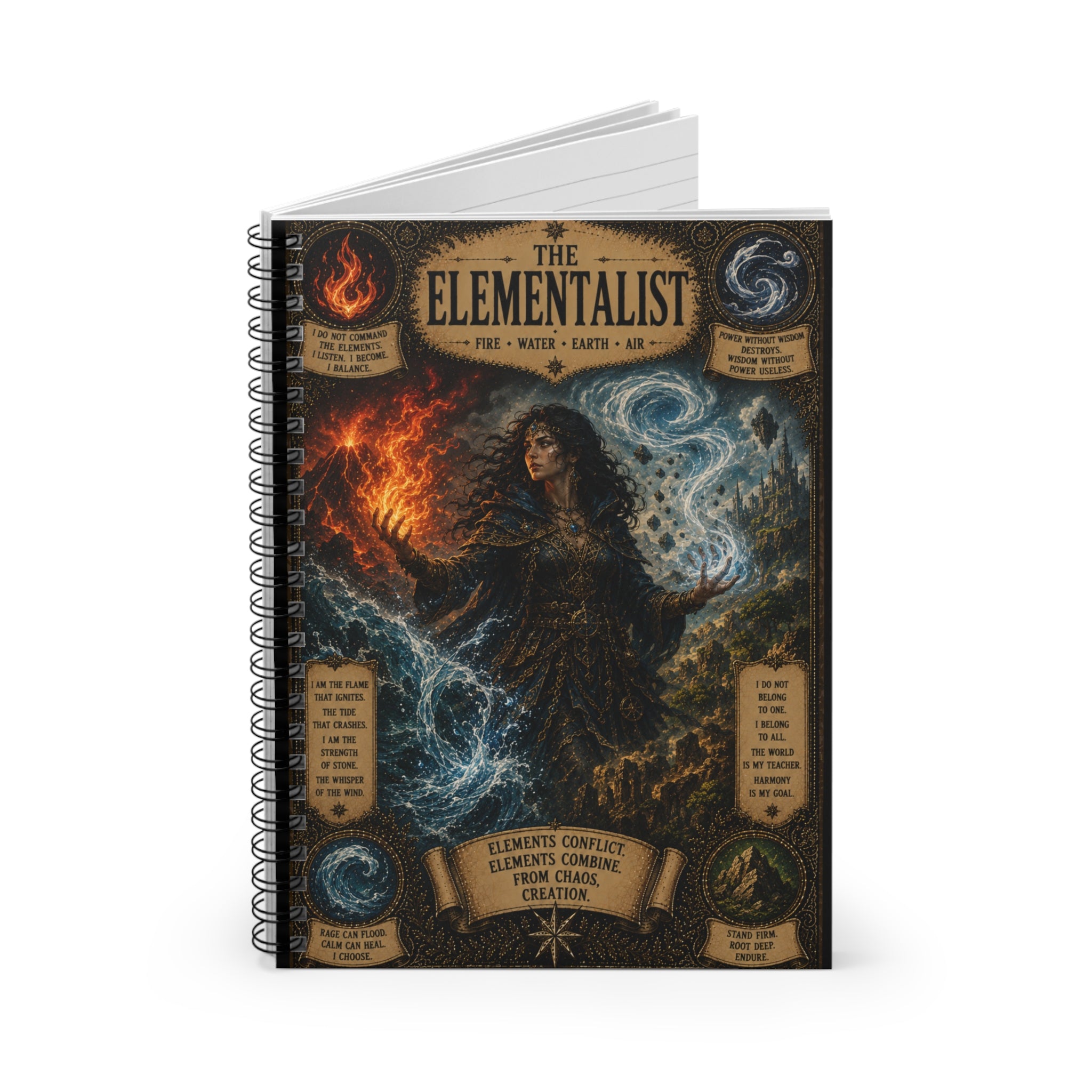 The Elementalist Wizardry Elements Artwork Spiral Notebook | Ruled