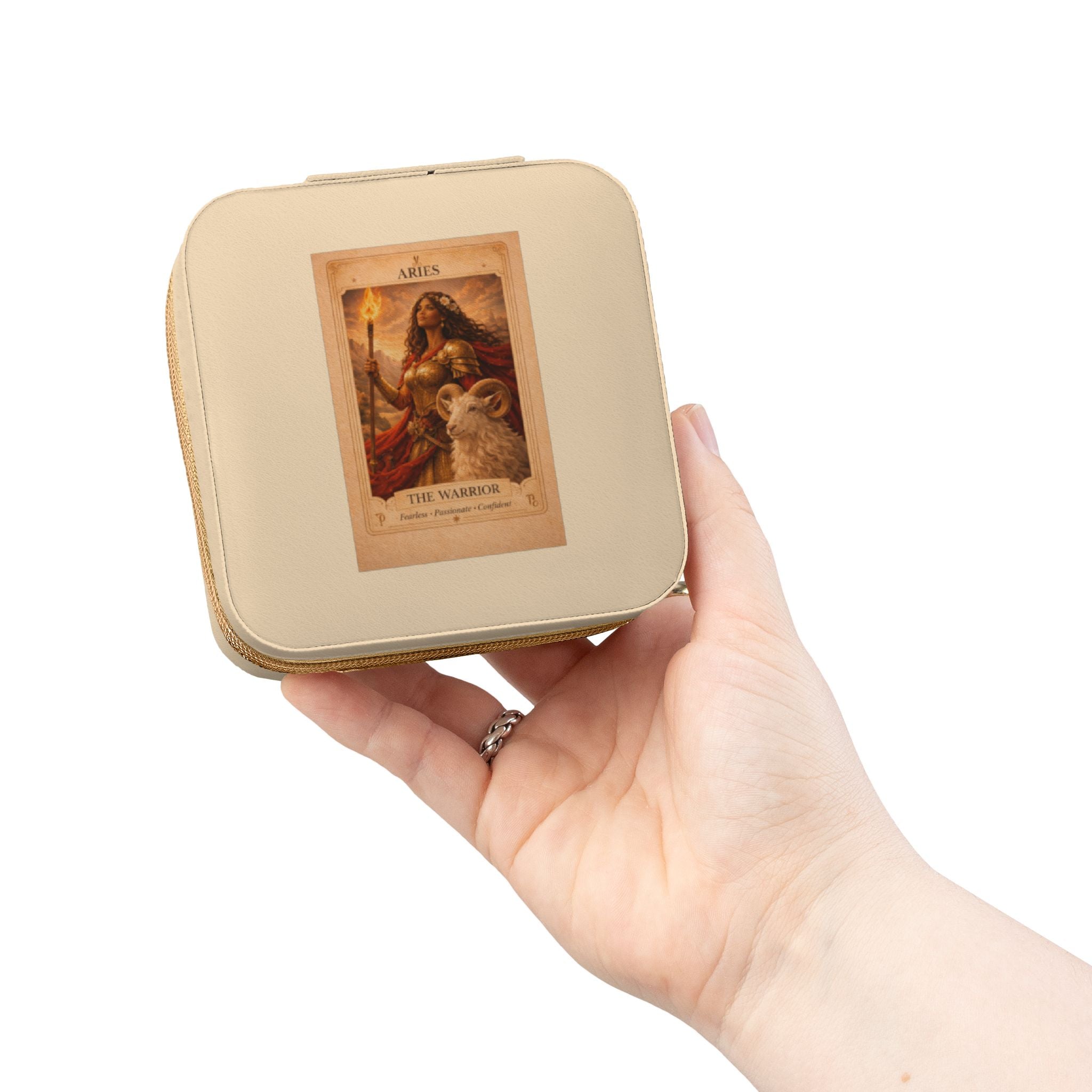Vintage Aries Warrior Zodiac Illustration Jewelry Travel Case | Compact Portable Organizer