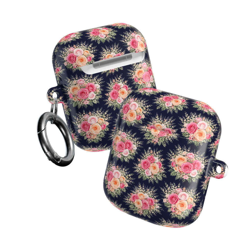 Vintage Floral Bouquet AirPod Case | Pink Roses on Navy