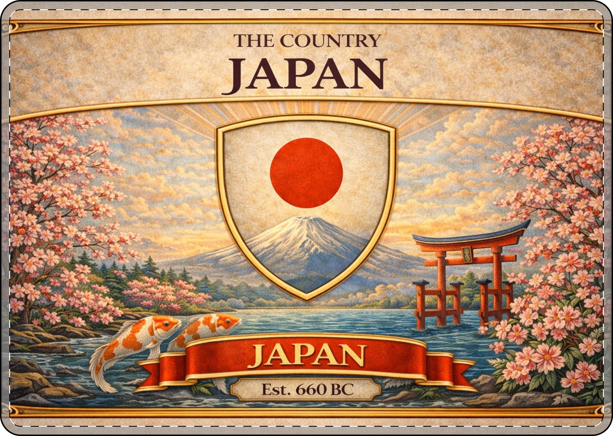 Vintage Japan landscape Matte MacBook Case | Mount Fuji, Torii, Cherry Blossoms