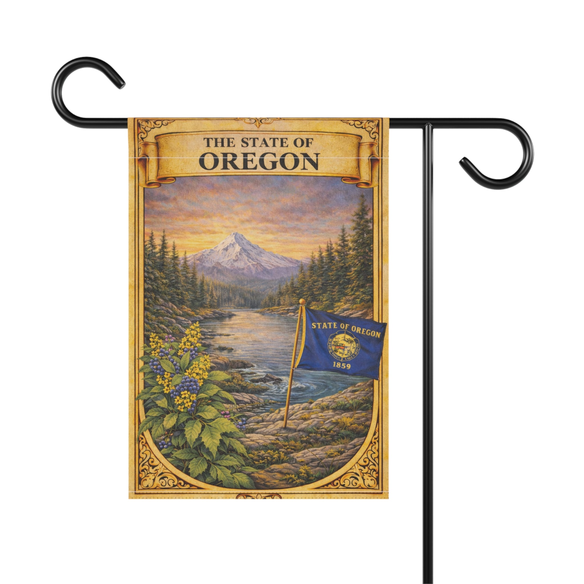 The State of Oregon scenic flag Garden Flag | Mt. Hood river landscape