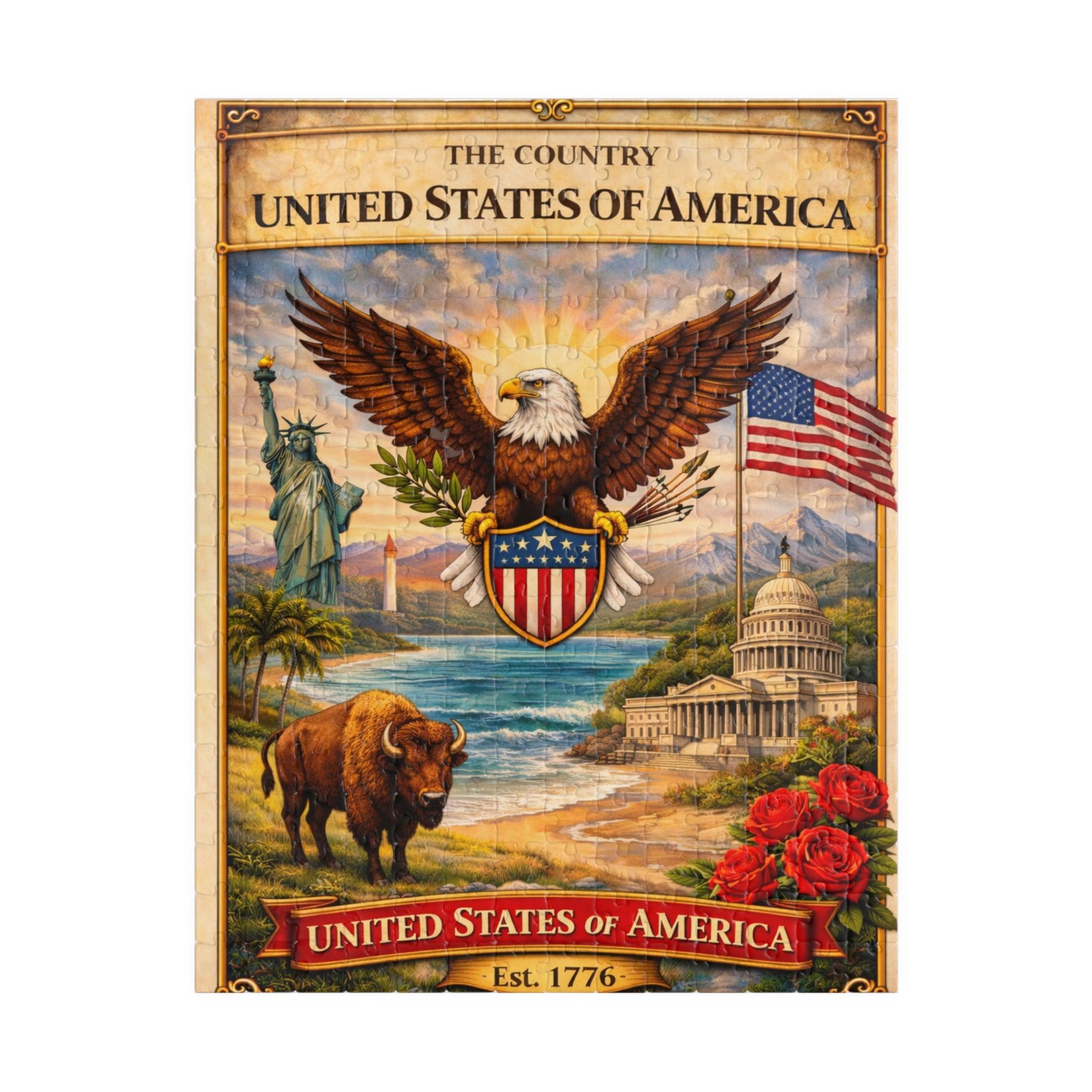Patriotic Eagle & Landmarks Puzzle | United States of America 520 Piece