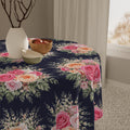 Vintage Rose Bouquet Tablecloth | Floral Table Linen, Navy Background