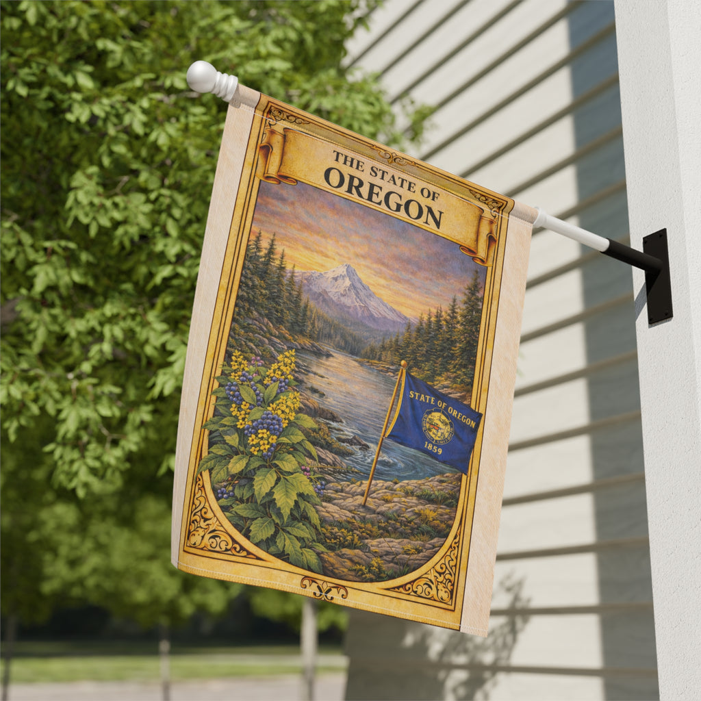 The State of Oregon scenic flag Garden Flag | Mt. Hood river landscape