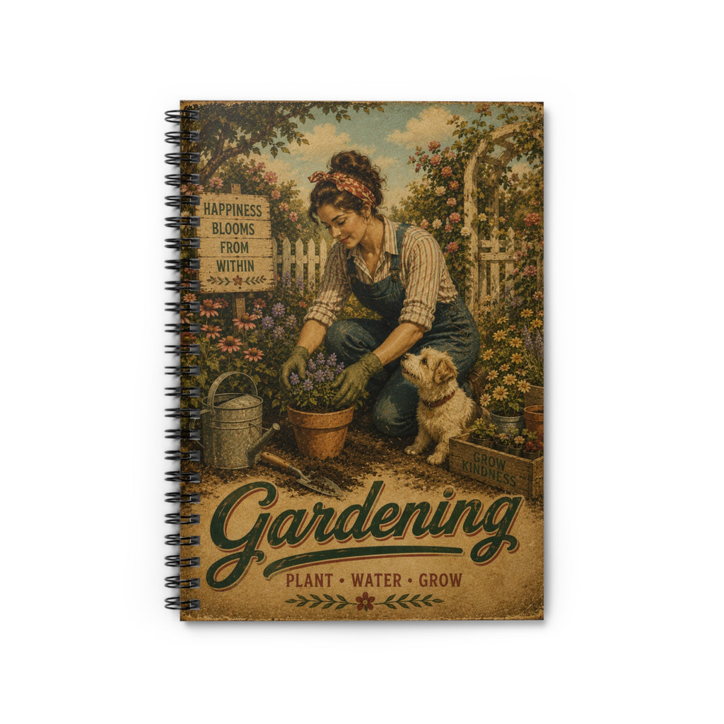 Vintage Gardening Illustration Spiral Notebook | Plant Water Grow