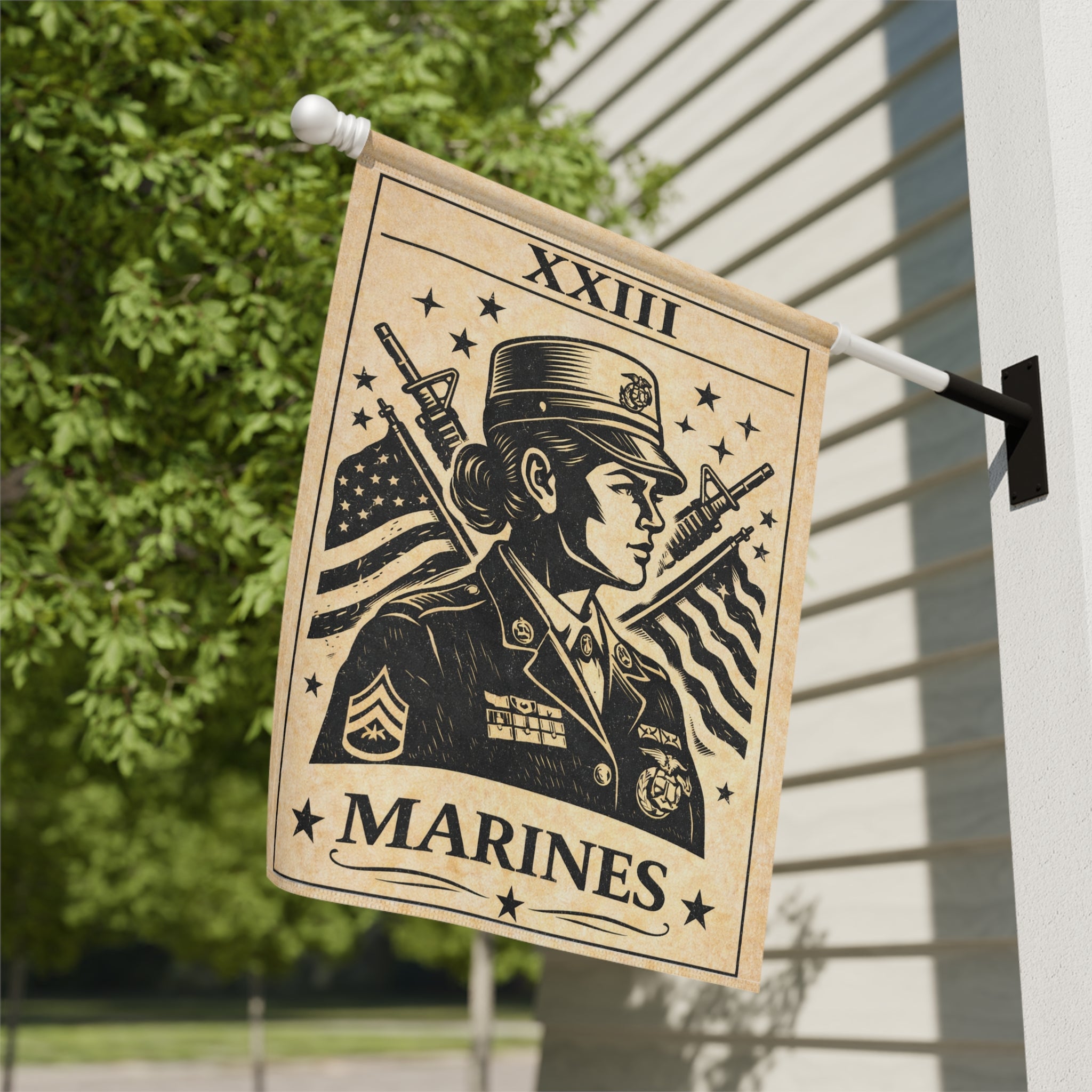 Female Marine Poster garden flag | Garden Banner, Patriotic Military Décor