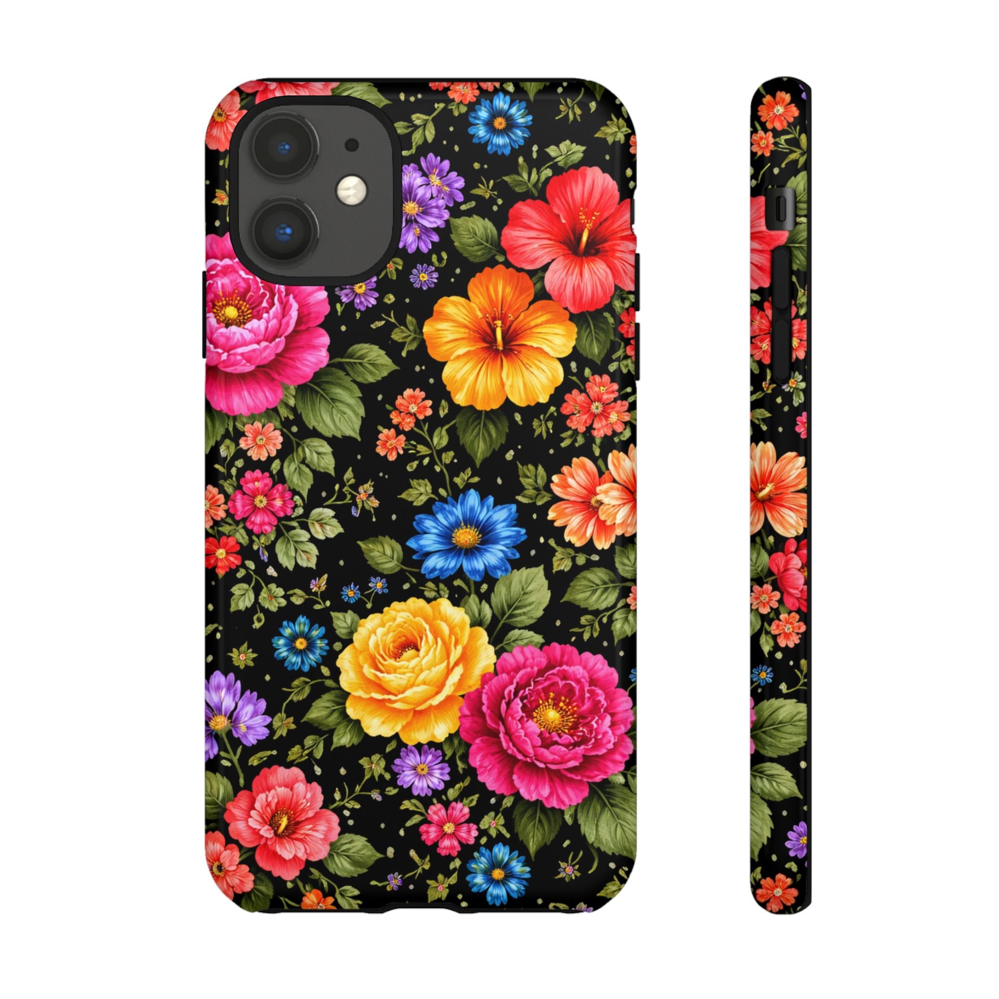 Vintage Floral Pattern Phone Case | Colorful Roses on Black