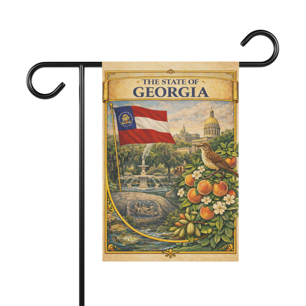 The State of Georgia Vintage Flag Garden & House Banner | Peach, Capitol, Mockingbird