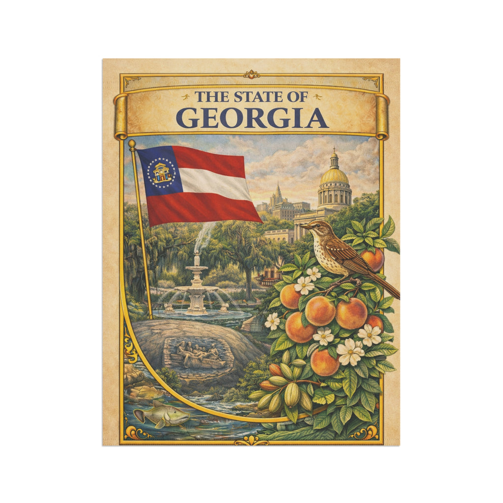 The State of Georgia Vintage Flag Garden & House Banner | Peach, Capitol, Mockingbird