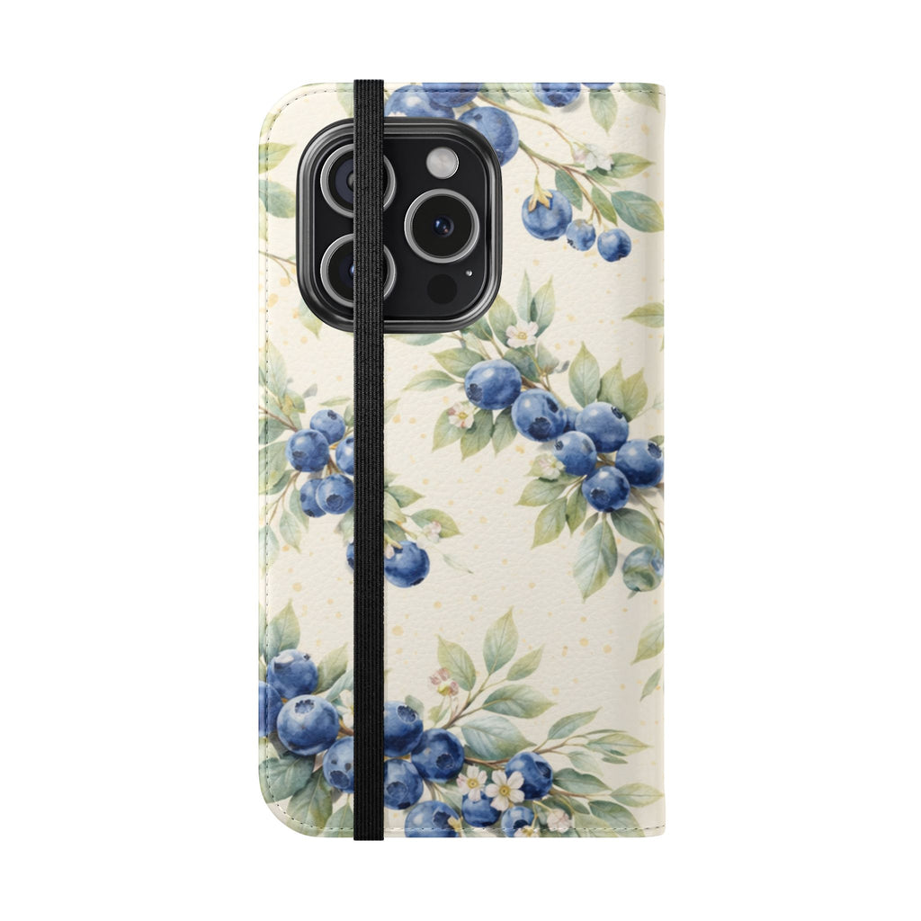 Blueberry Watercolor Pattern Flip Case | Phone Wallet, Card Slots