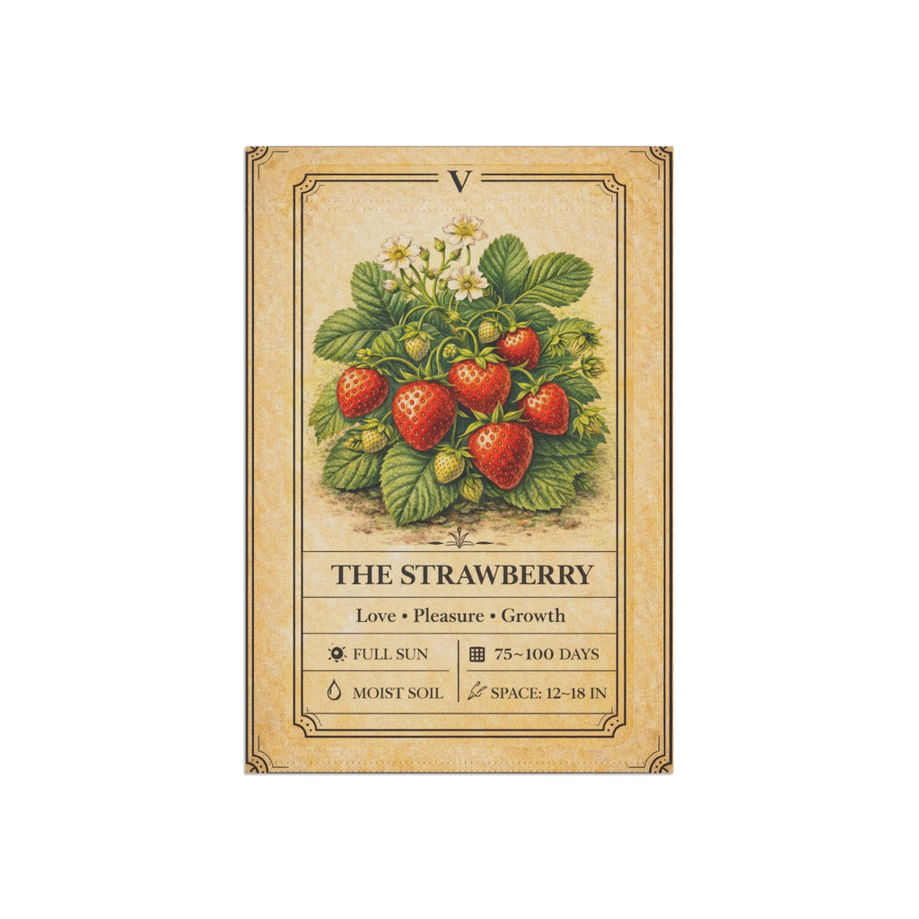Vintage Strawberry Botanical Garden Flag | House Banner, Plant Care Art