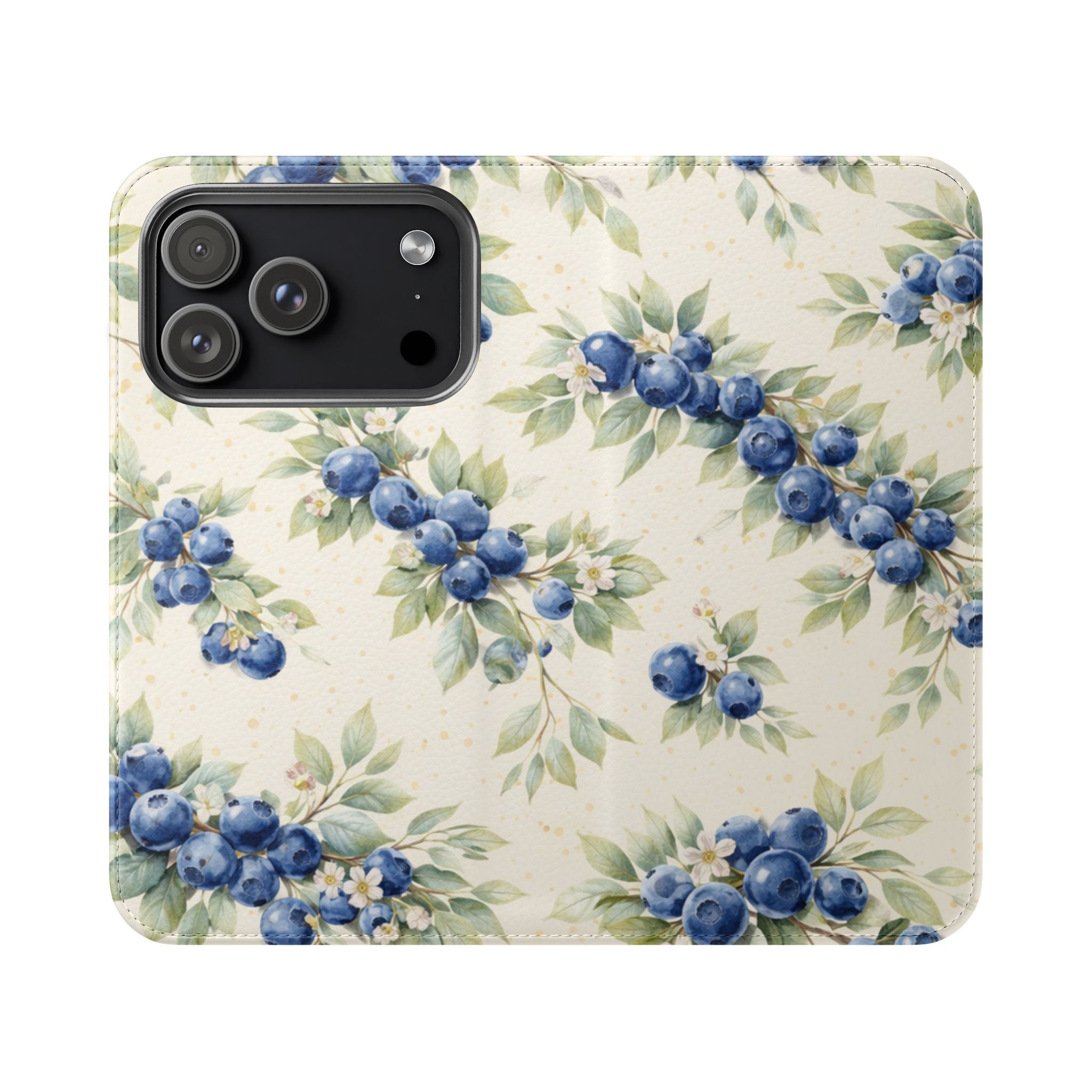 Blueberry Watercolor Pattern Flip Case | Phone Wallet, Card Slots