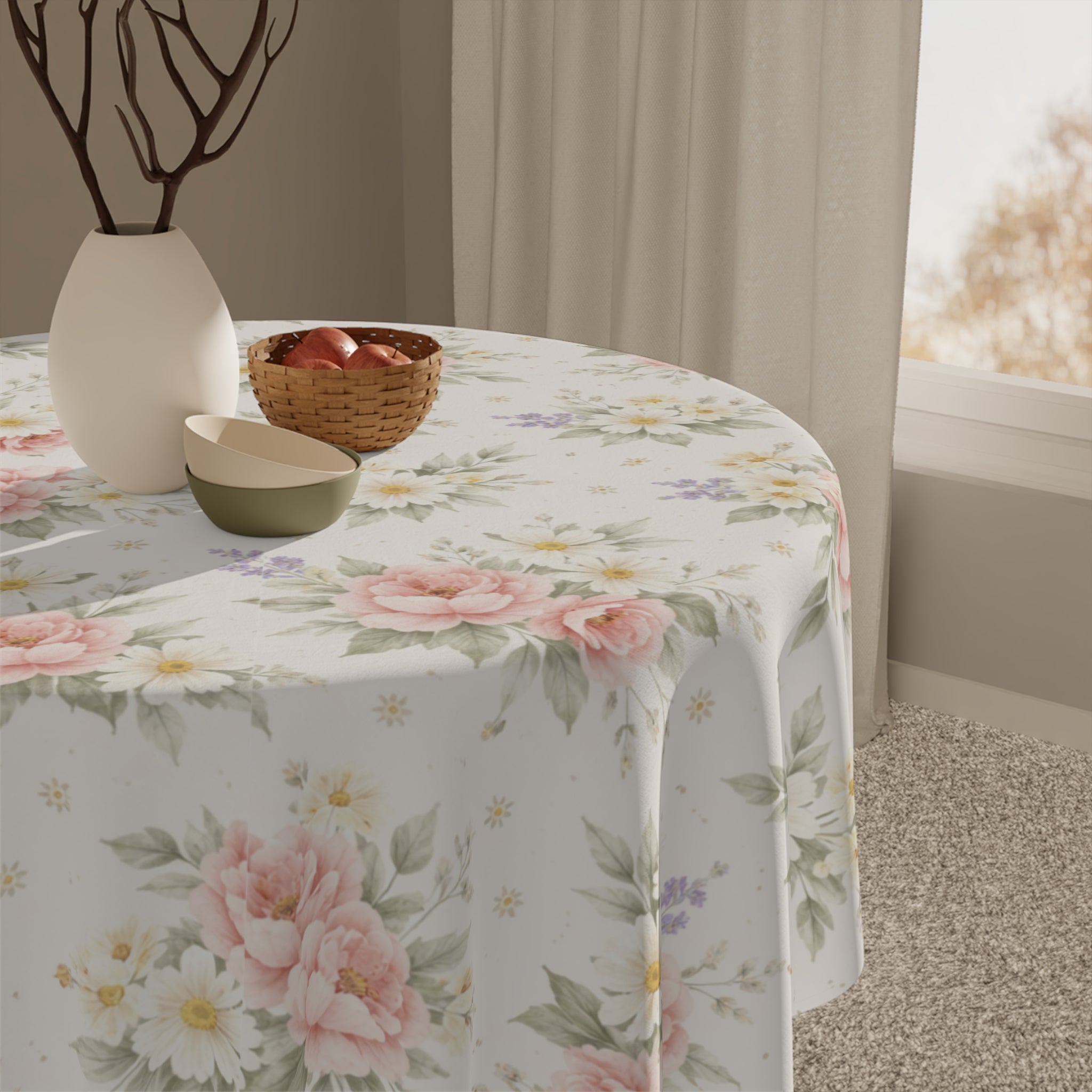 Vintage Pink Rose Bouquet Tablecloth | Cottagecore Floral Dining Decor