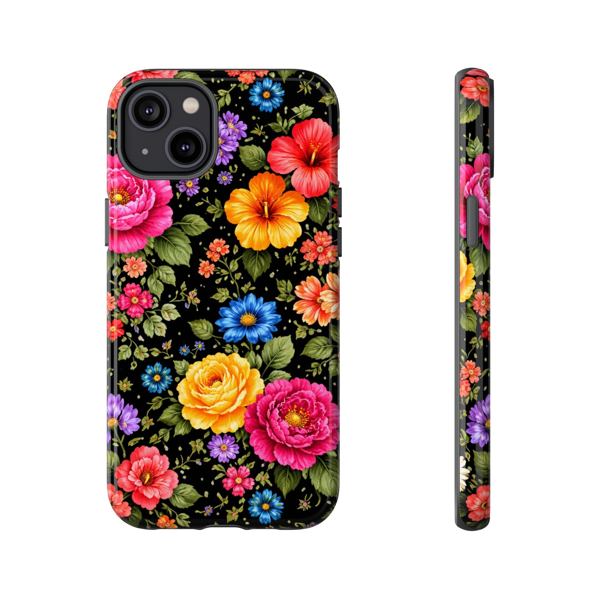 Vintage Floral Pattern Phone Case | Colorful Roses on Black