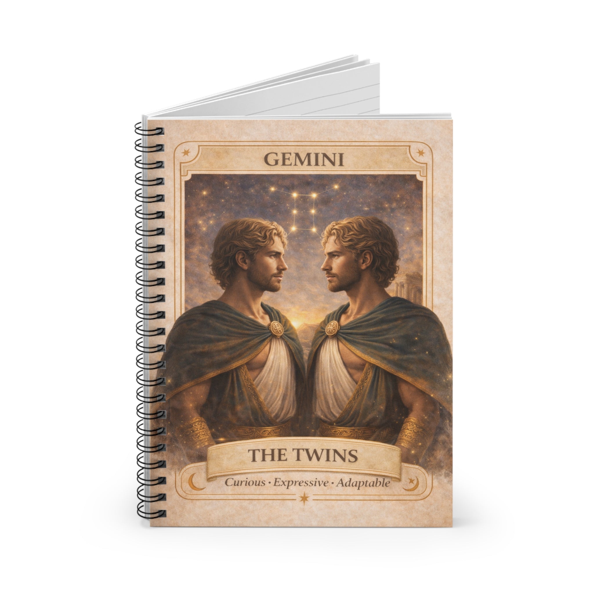 Gemini Zodiac Spiral Notebook — The Twins Ruled Journal (Curious • Expressive • Adaptable)