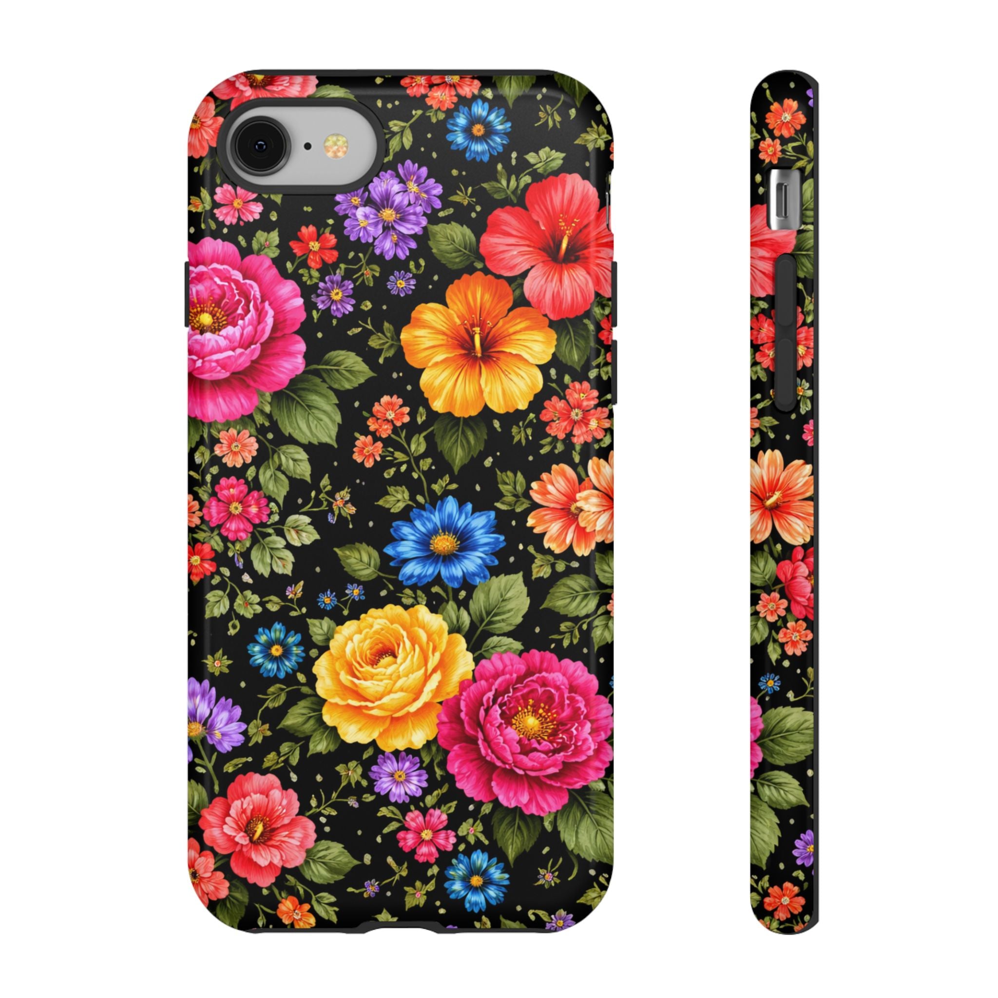 Vintage Floral Pattern Phone Case | Colorful Roses on Black