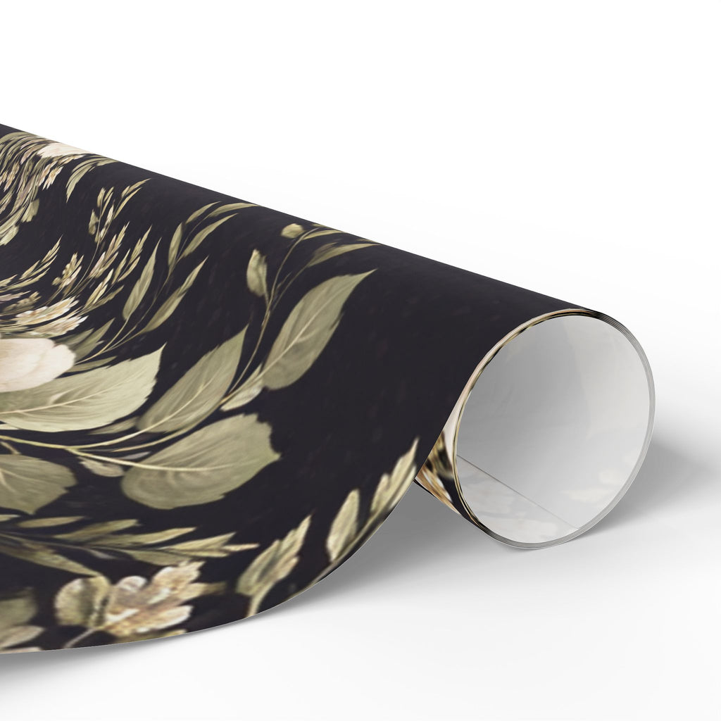 Vintage Cream Roses Wrapping Paper | Floral Gift Wrap, Black Background
