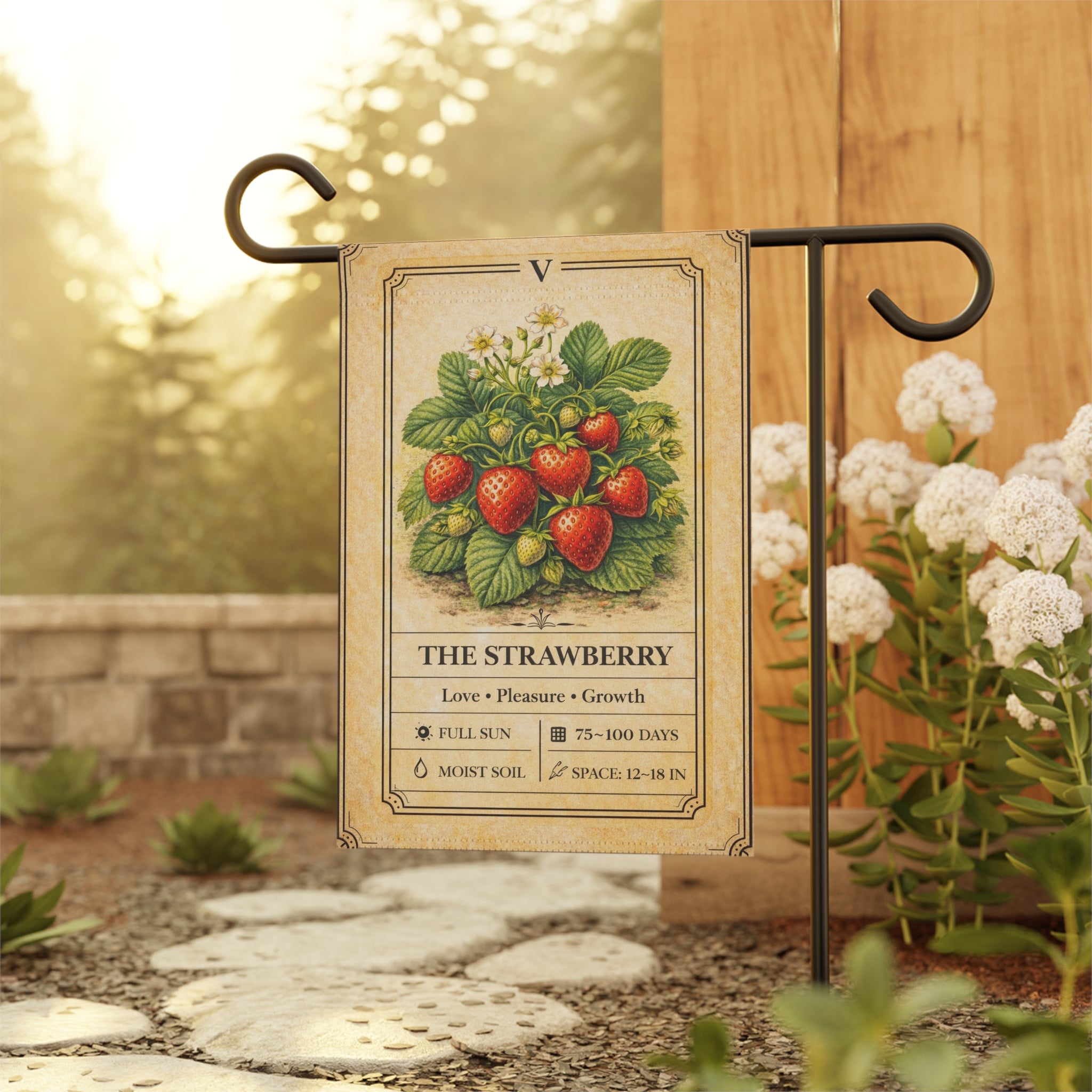 Vintage Strawberry Botanical Garden Flag | House Banner, Plant Care Art
