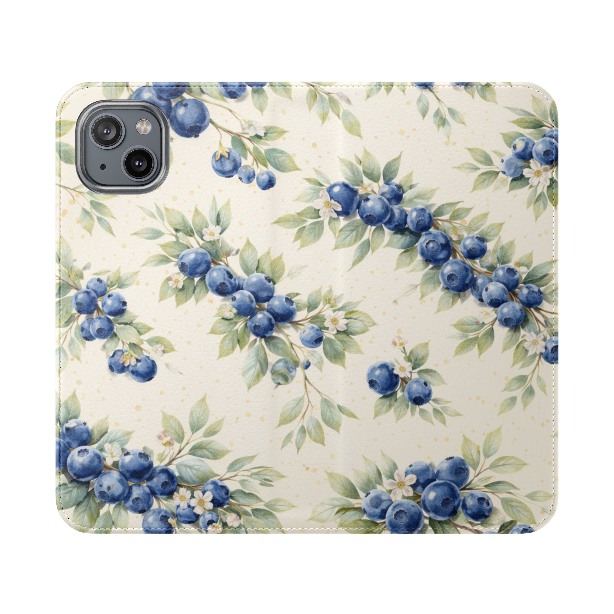 Blueberry Watercolor Pattern Flip Case | Phone Wallet, Card Slots