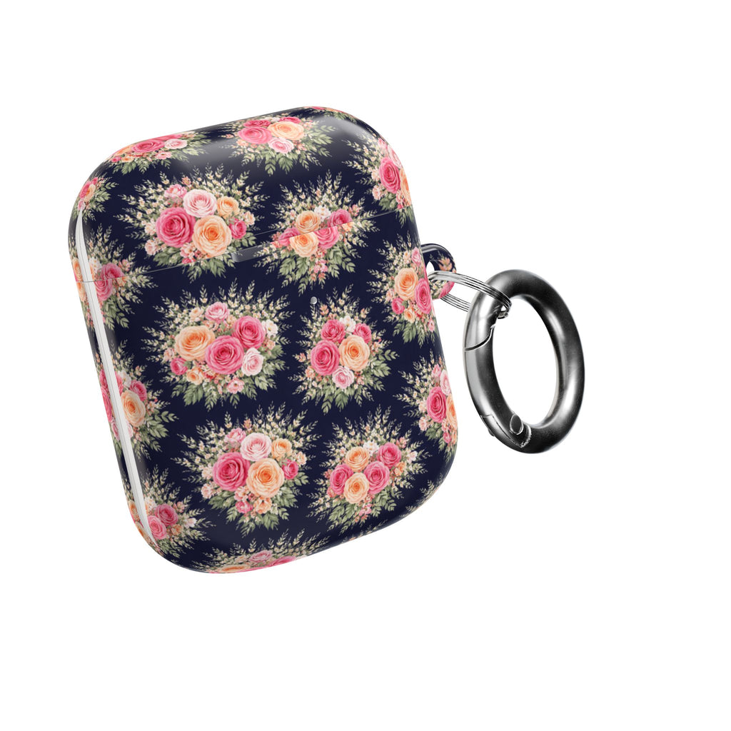Vintage Floral Bouquet AirPod Case | Pink Roses on Navy