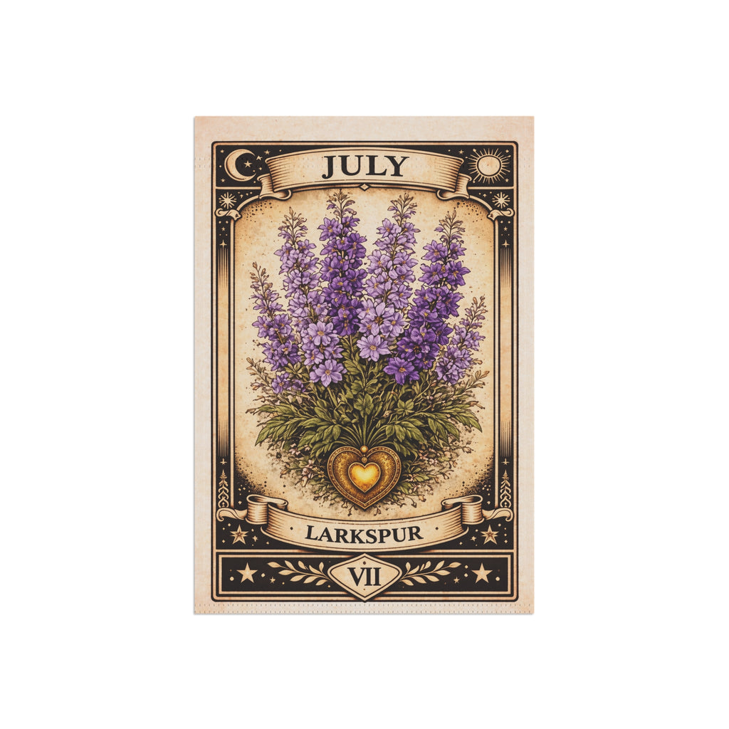 July Larkspur Garden Flag | Floral House Banner, Birth Month Botanical