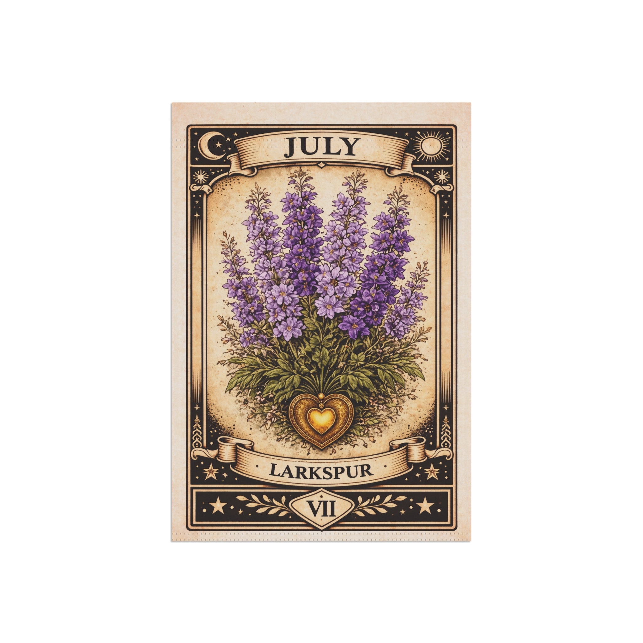 July Larkspur Garden Flag | Floral House Banner, Birth Month Botanical