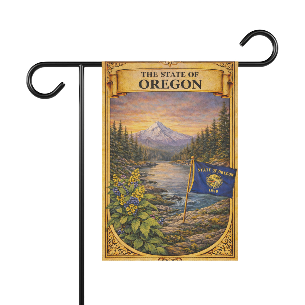 The State of Oregon scenic flag Garden Flag | Mt. Hood river landscape