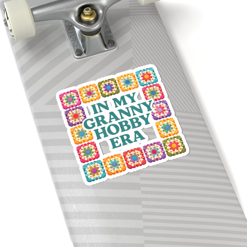 In My Granny Hobby Era Kiss-Cut Sticker | Crochet Granny Square Design