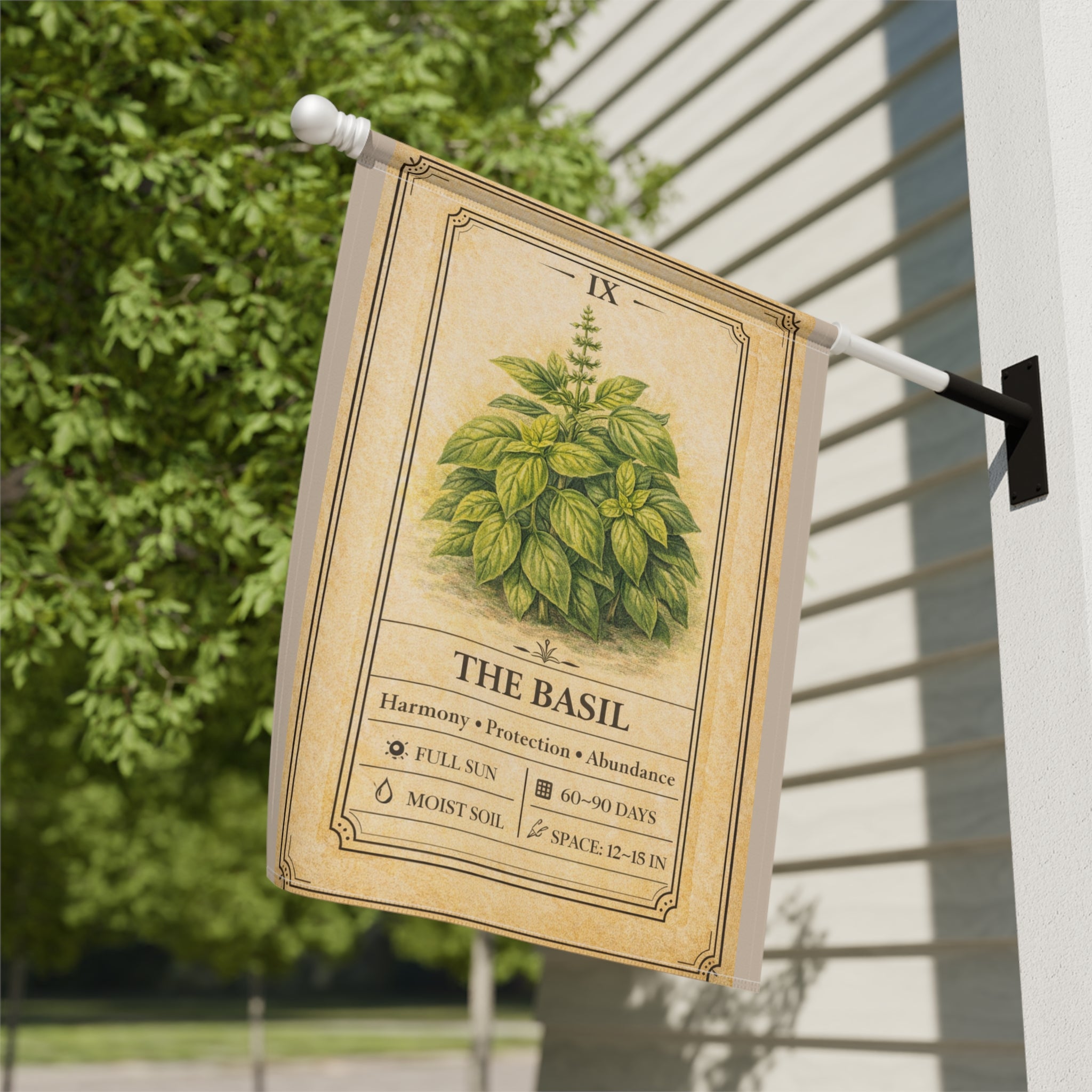 Basil Herb Illustration Garden Flag | Plant Info Banner
