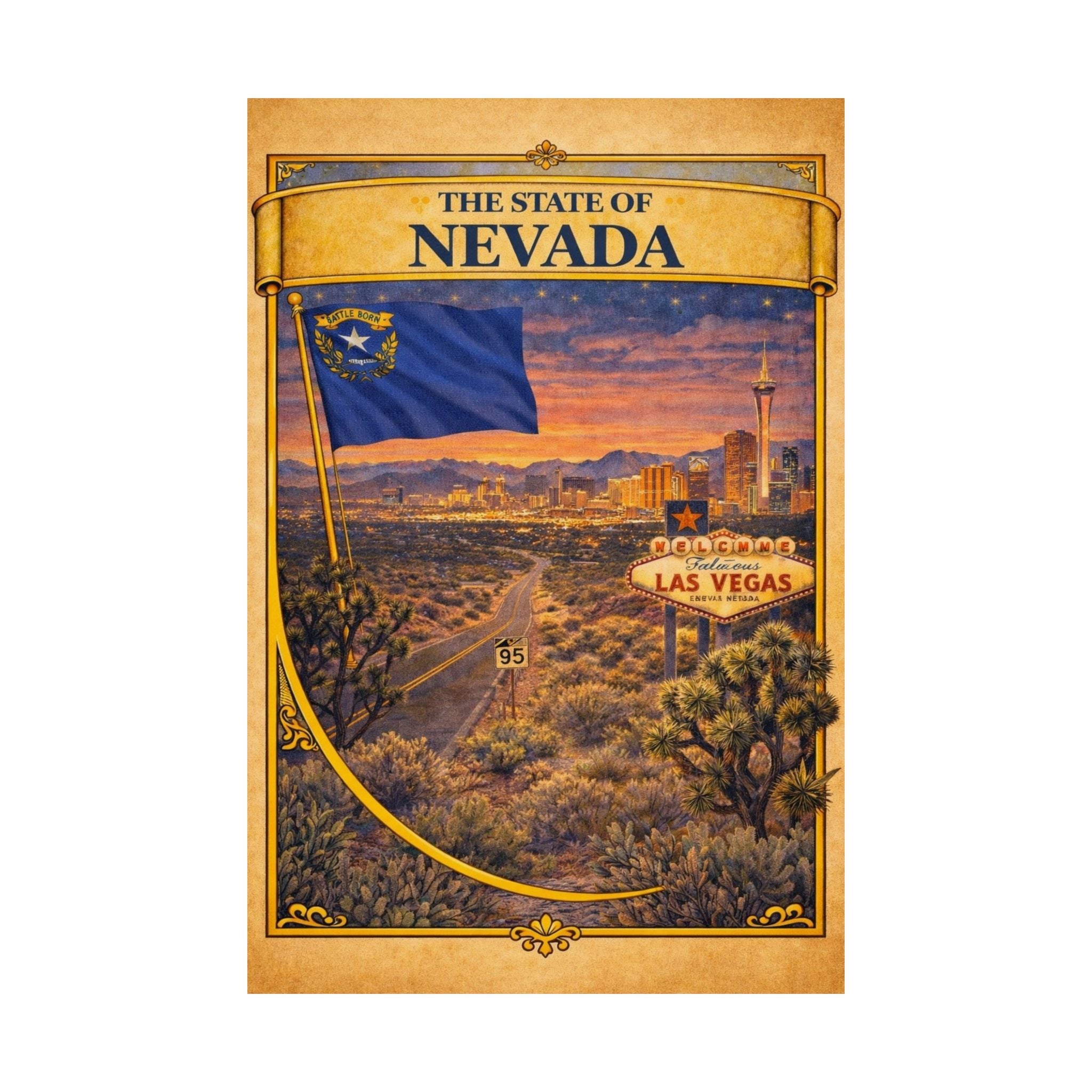 Nevada Vintage Travel Poster Matte Vertical Poster | Las Vegas State Flag