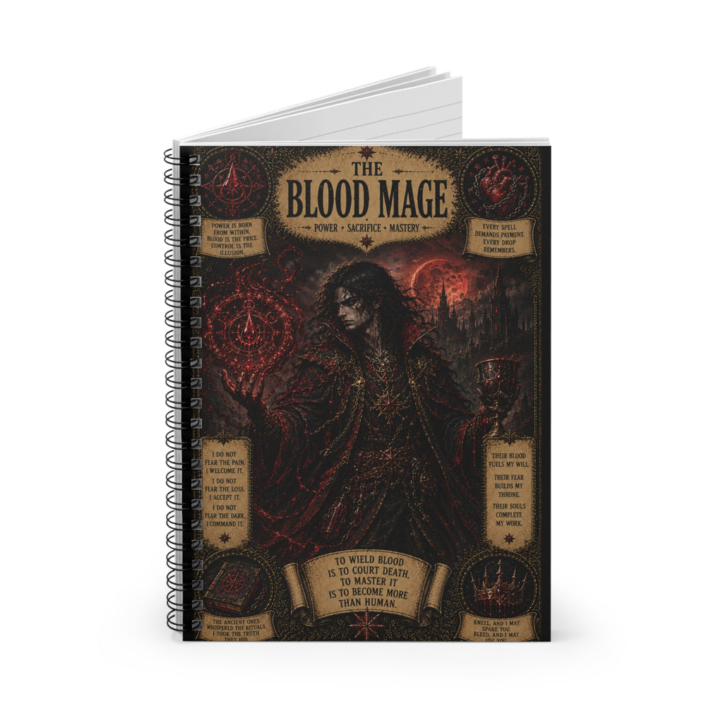 Blood Mage Illustration Spiral Notebook | Gothic Fantasy Ruled Journal