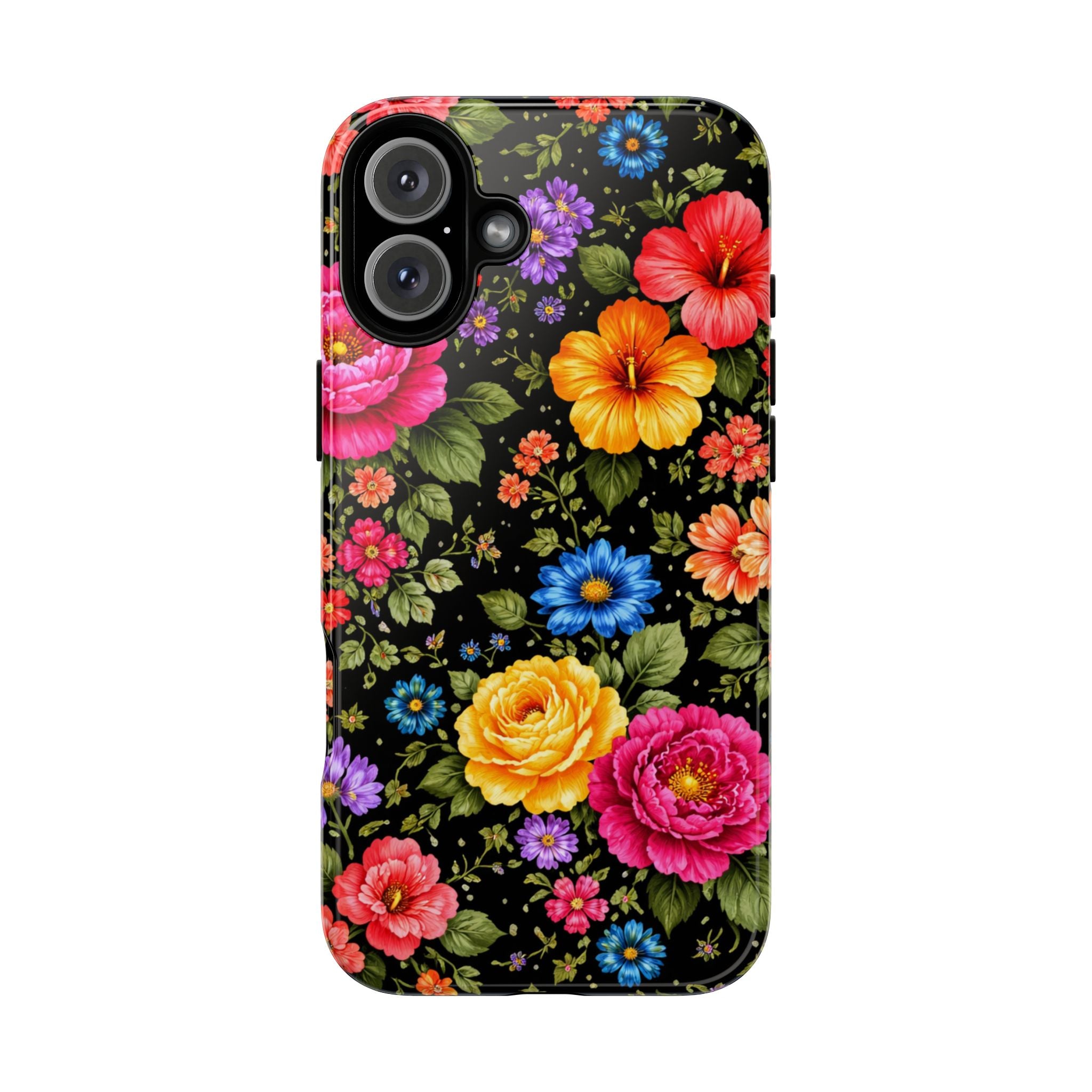 Vintage Floral Pattern Phone Case | Colorful Roses on Black