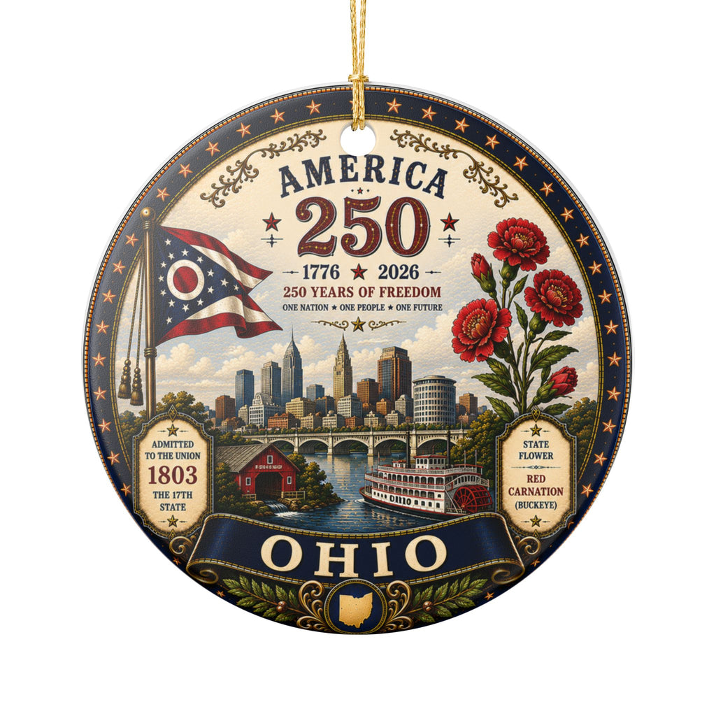 Ohio 250th Anniversary Ceramic Ornament – America 1776–2026 Commemorative Decoration