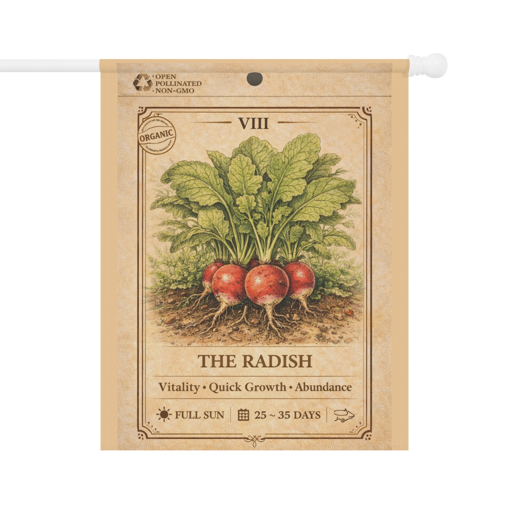 Vintage Radish Illustration Garden Flag | House Banner, Seed Packet Style