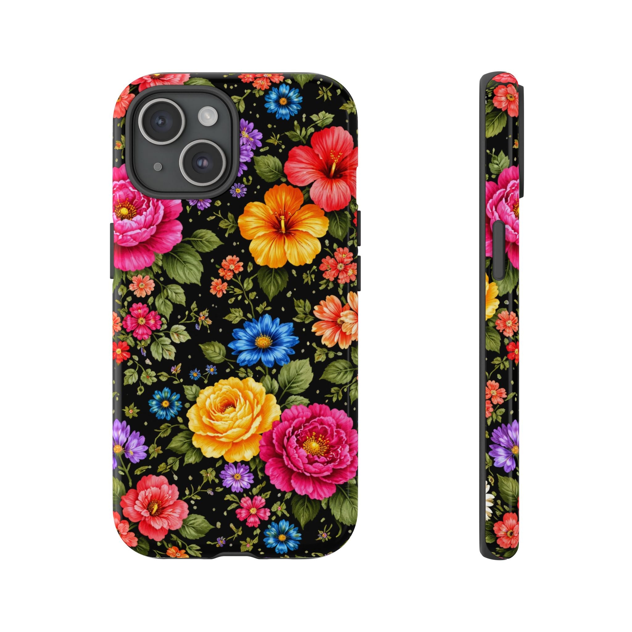 Vintage Floral Pattern Phone Case | Colorful Roses on Black
