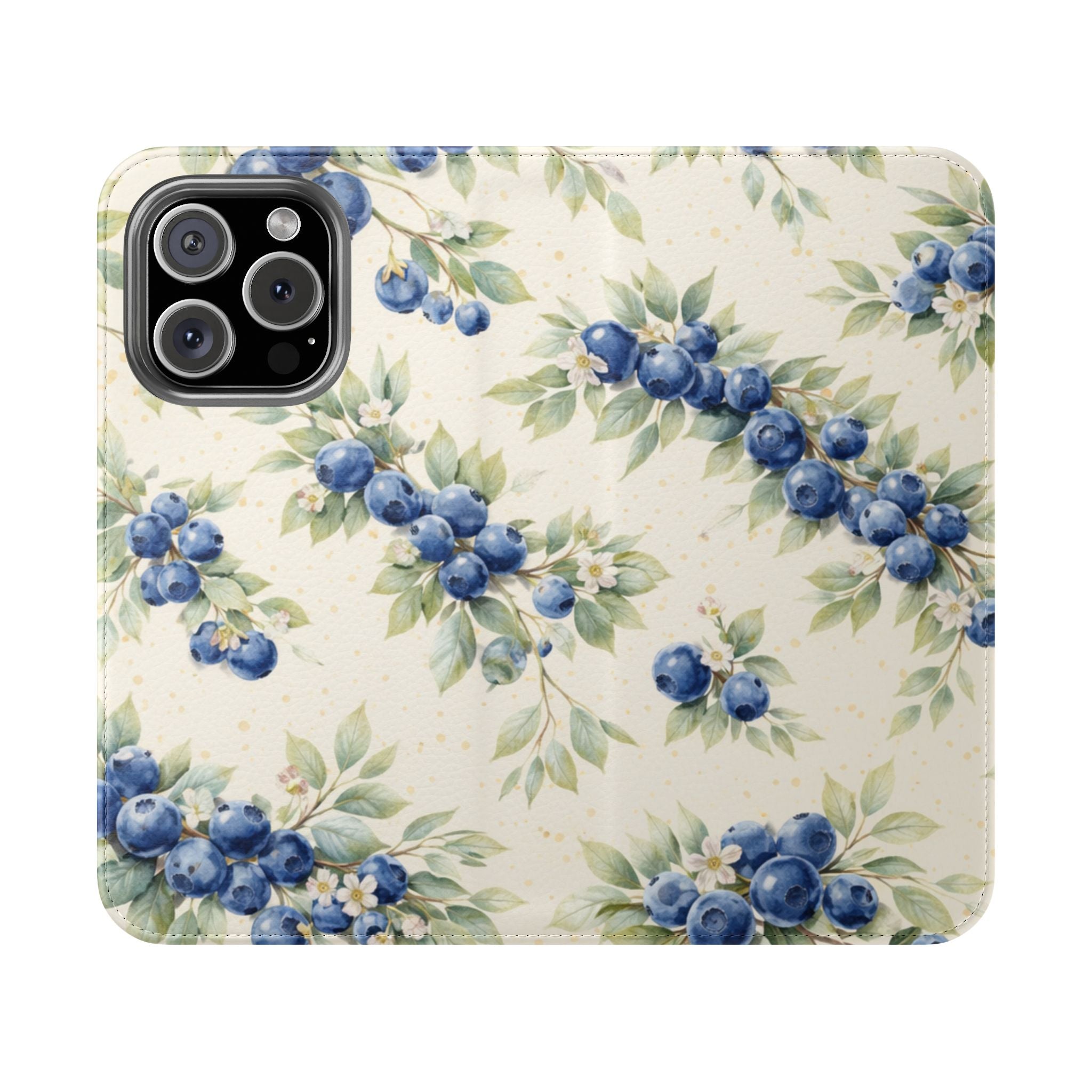 Blueberry Watercolor Pattern Flip Case | Phone Wallet, Card Slots
