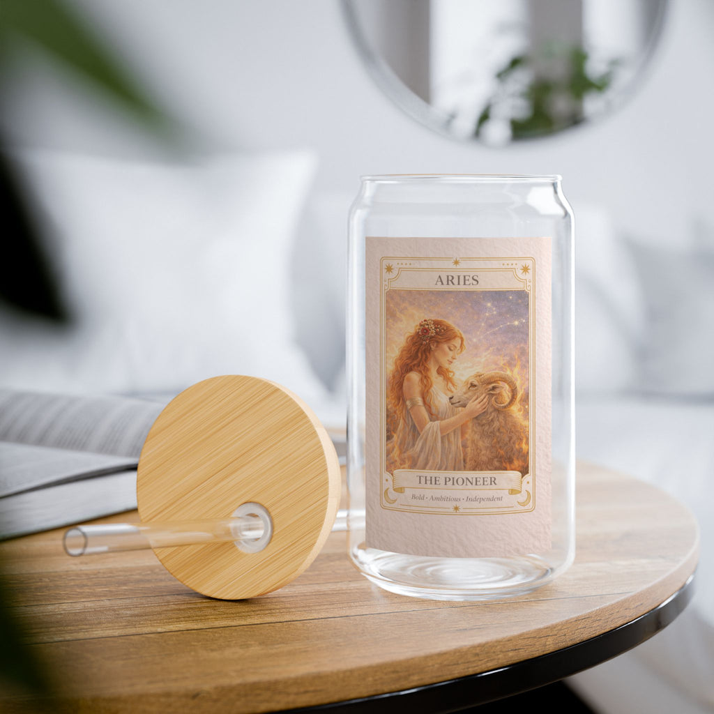 Aries Zodiac Tarot Card Sipper Glass | 16oz