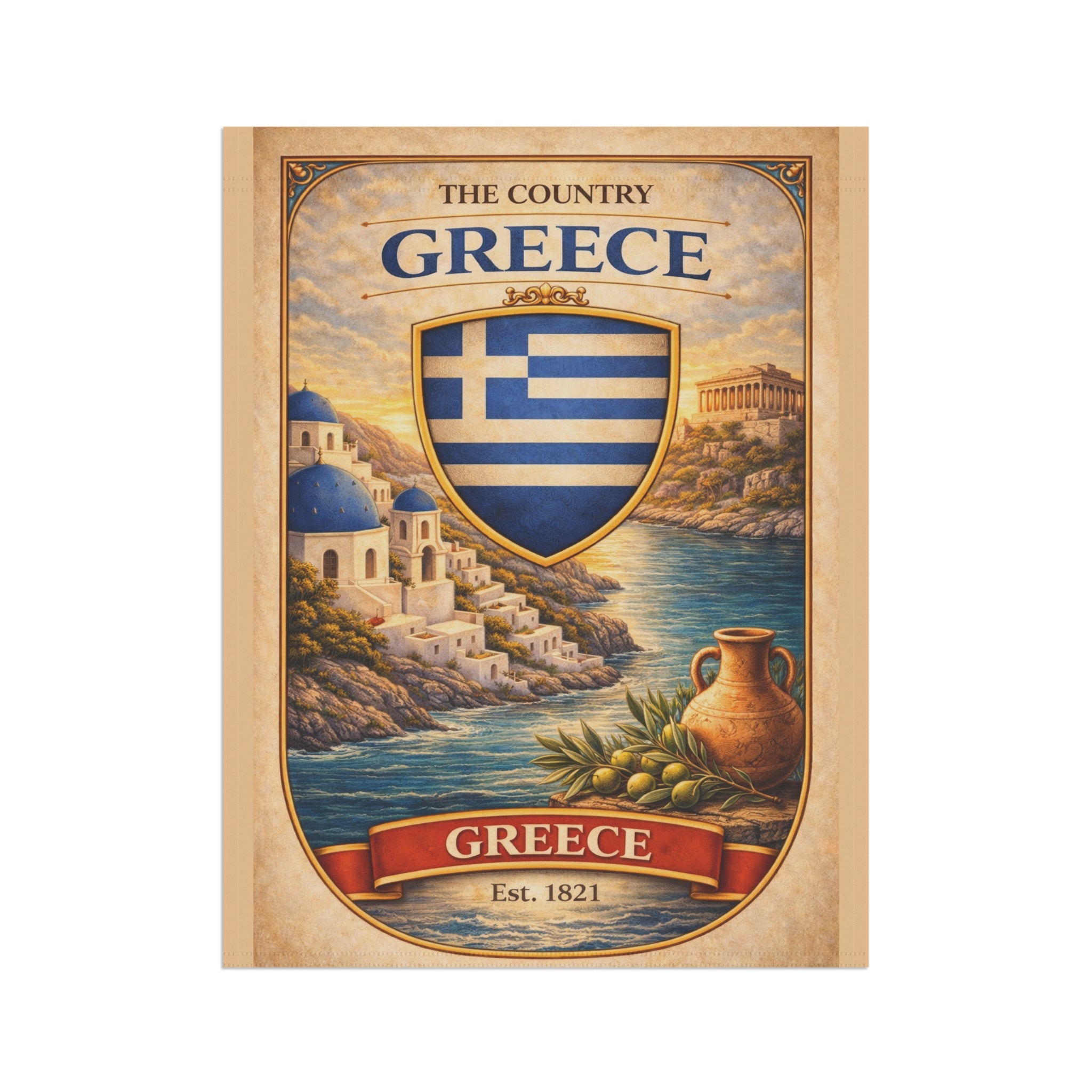 Greece Coastal Crest garden flag | Greece house banner, Mediterranean village design