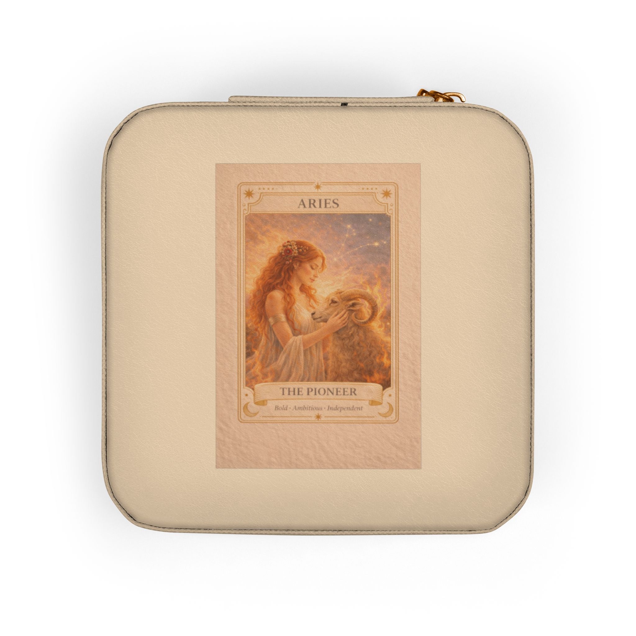 Vintage Aries Zodiac Illustration Jewelry Travel Case | Compact Portable Organizer