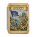 The State of Michigan vintage collage Kindle Case | Michigan skyline, lighthouse, deer