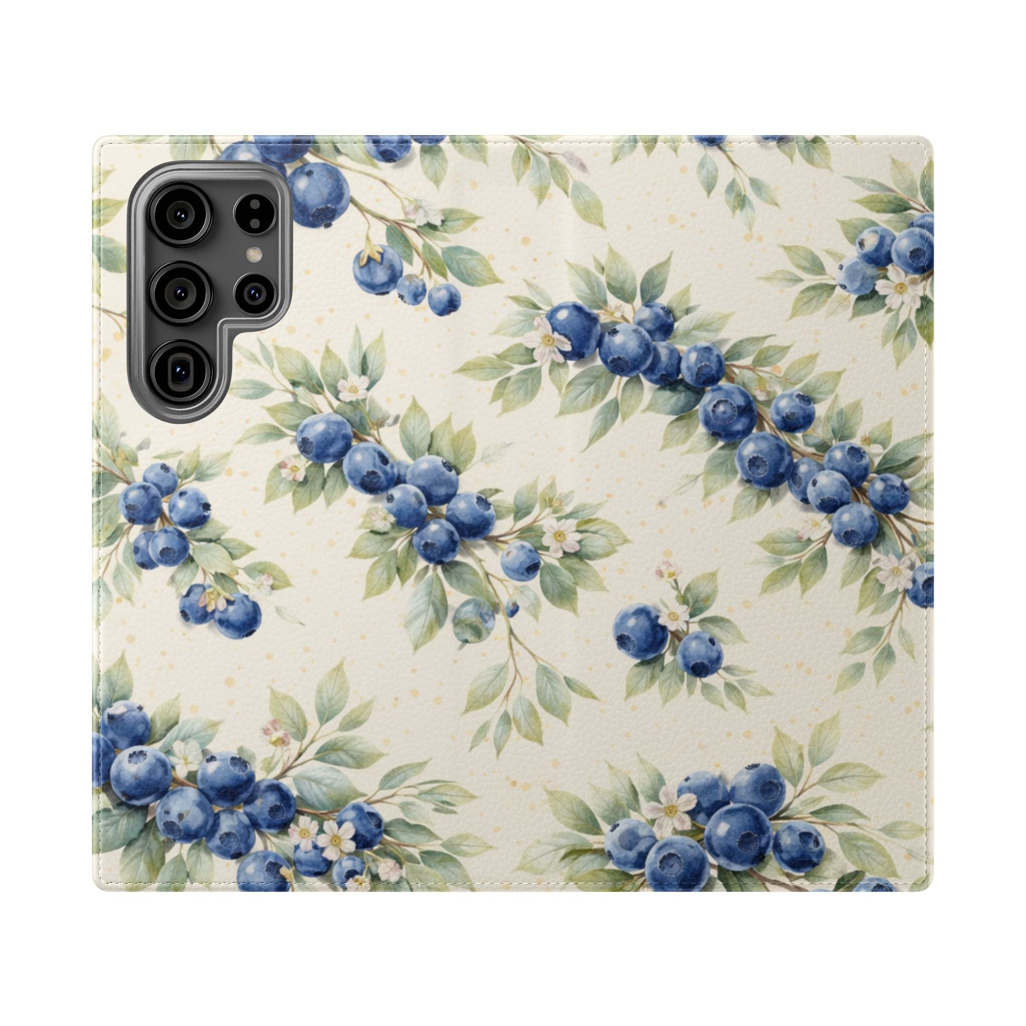 Blueberry Watercolor Pattern Flip Case | Phone Wallet, Card Slots