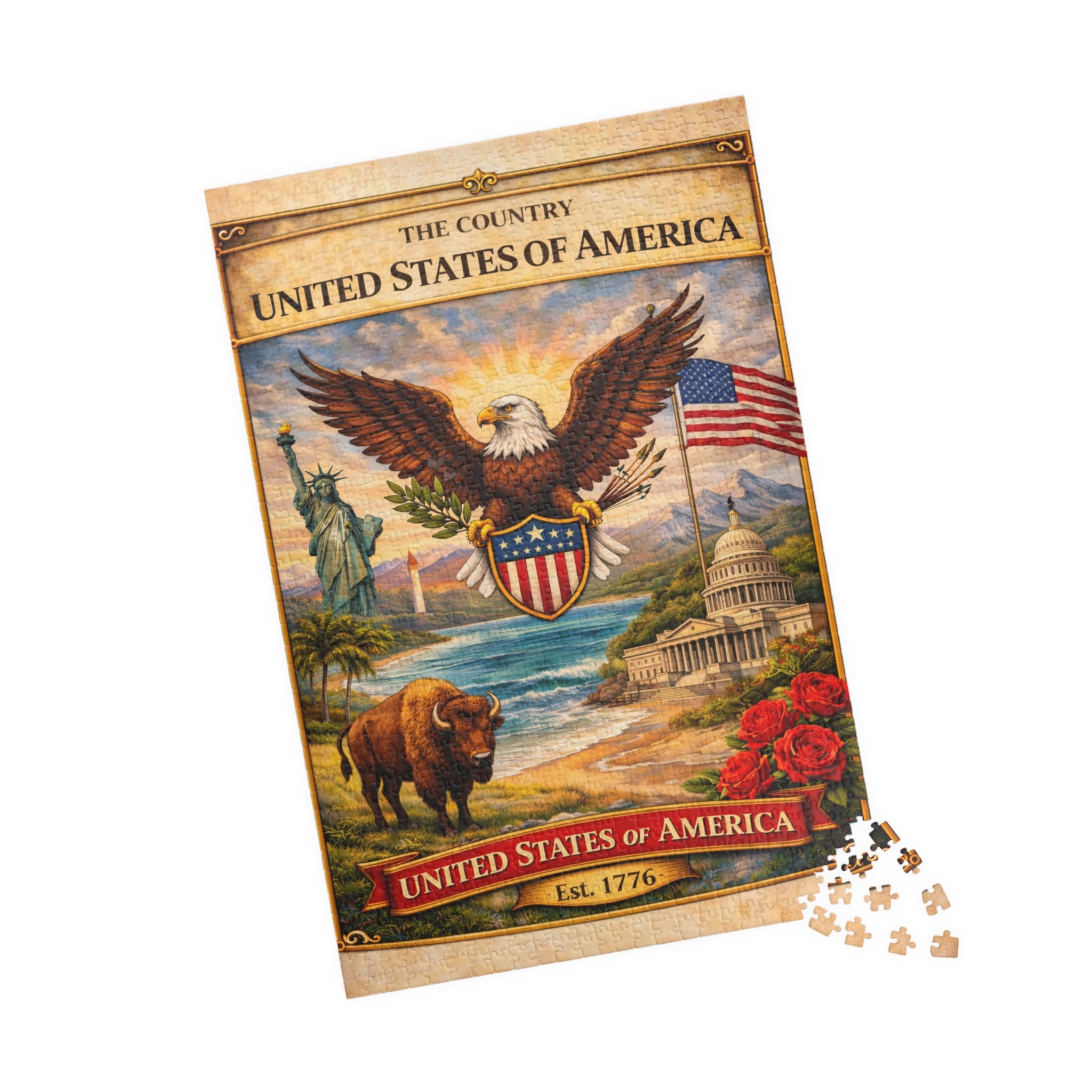 Patriotic Eagle & Landmarks Puzzle | United States of America 520 Piece