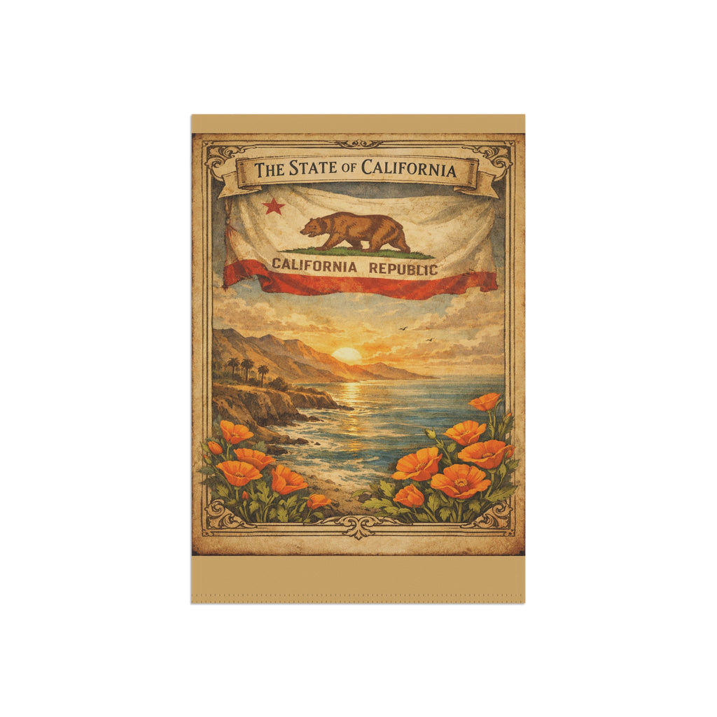 California Republic Sunset Poppy Garden Banner | California Flag Landscape Garden Banner