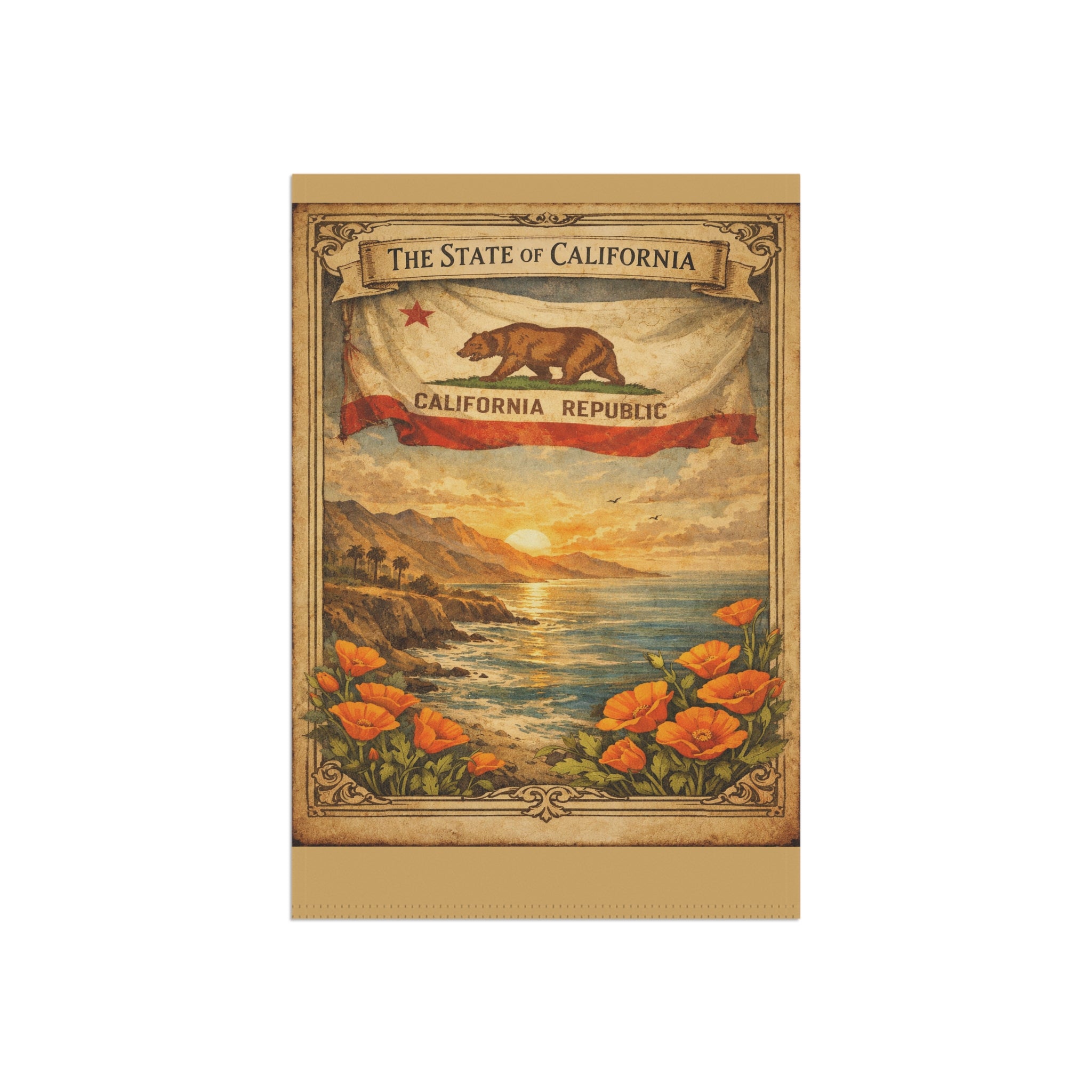 California Republic Sunset Poppy Garden Banner | California Flag Landscape Garden Banner