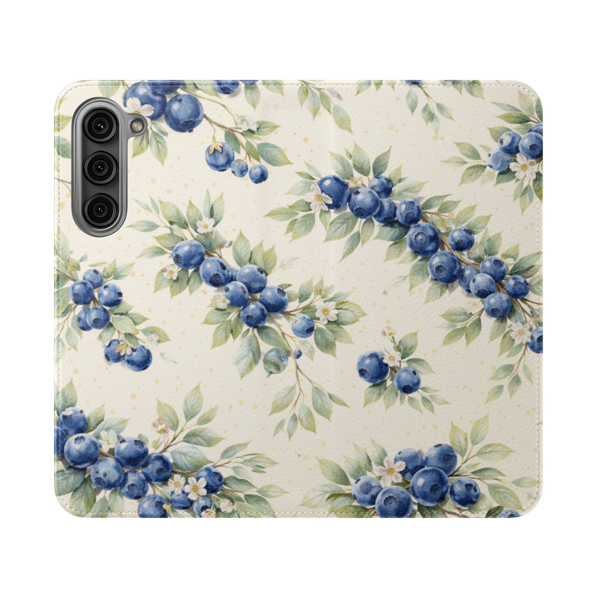 Blueberry Watercolor Pattern Flip Case | Phone Wallet, Card Slots