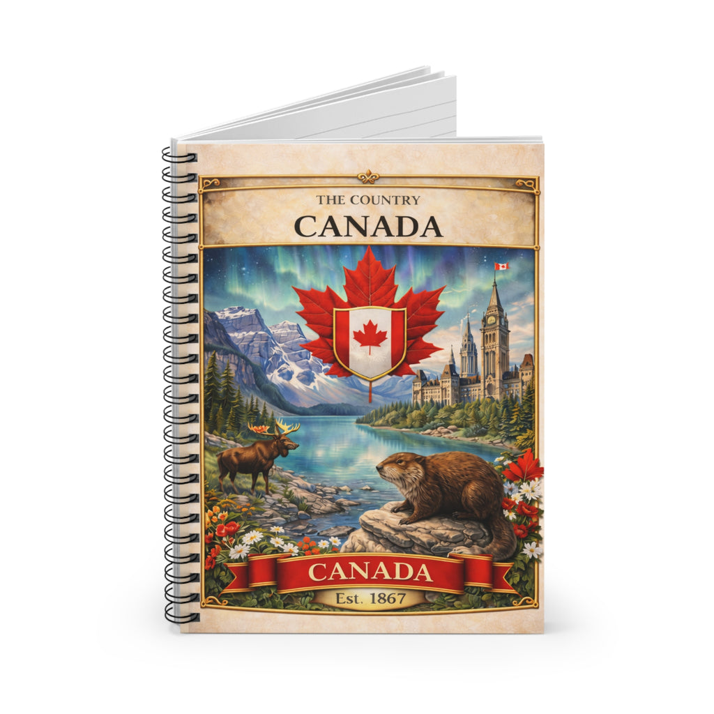 Canada Vintage Coat of Arms Notebook, Spiral Ruled Journal | Maple Leaf, Beaver, Moose