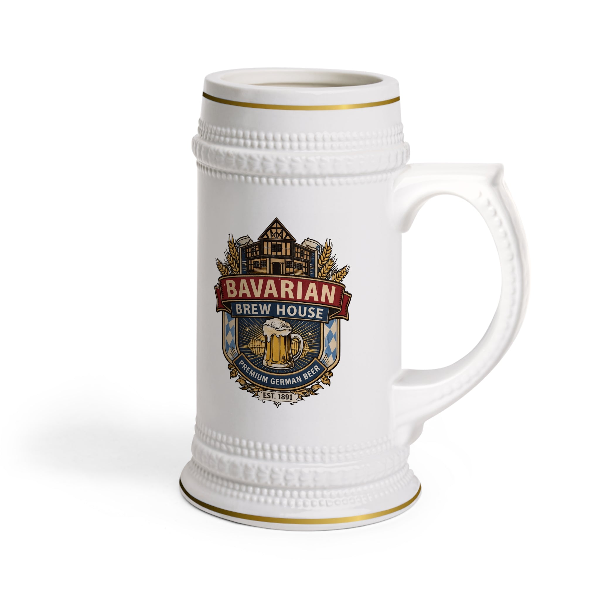 Bavarian Brew House Crest Beer Stein | Ceramic Oktoberfest Mug