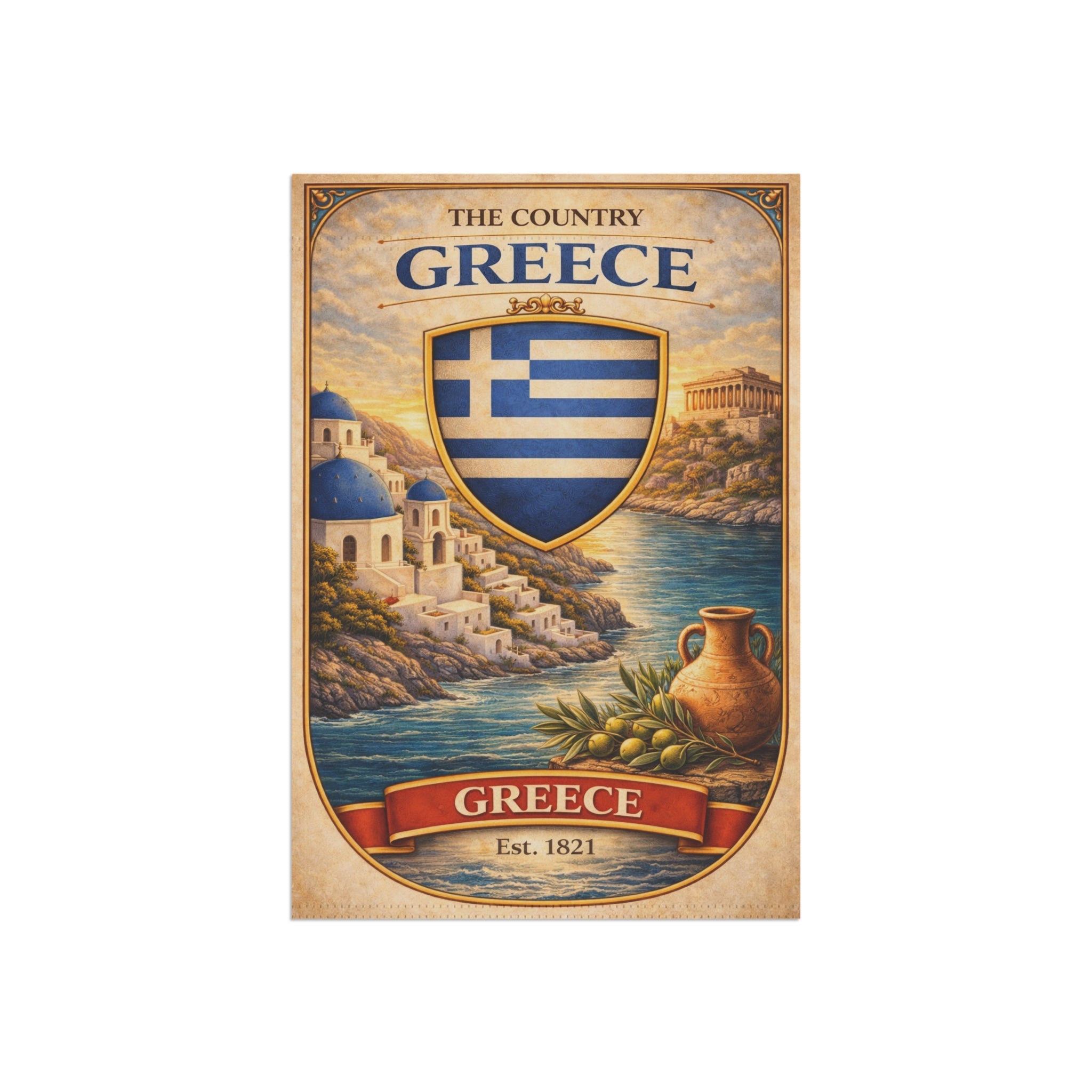 Greece Coastal Crest garden flag | Greece house banner, Mediterranean village design